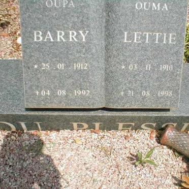 PLESSIS Barry, du 1912-1992 &amp; Lettie 1910-1998