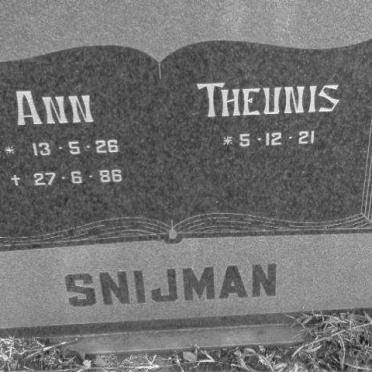 SNIJMAN Theunis 1921- &amp; Ann 1926-1986