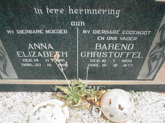 V? Barend Christoffel 1908-1977 &amp; Anna Elizabeth 1916-1986