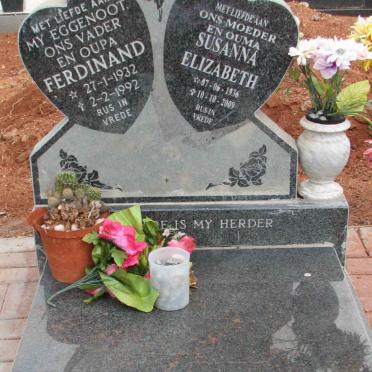 PLESSIS Ferdinand, du 1932-1992 &amp; Susanna Elizabeth 1936-2009