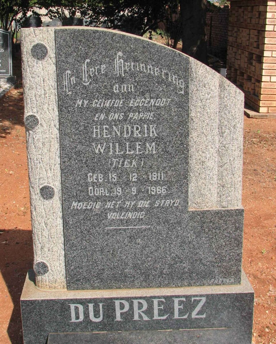 PREEZ Hendrik Willem, du 1911-1966