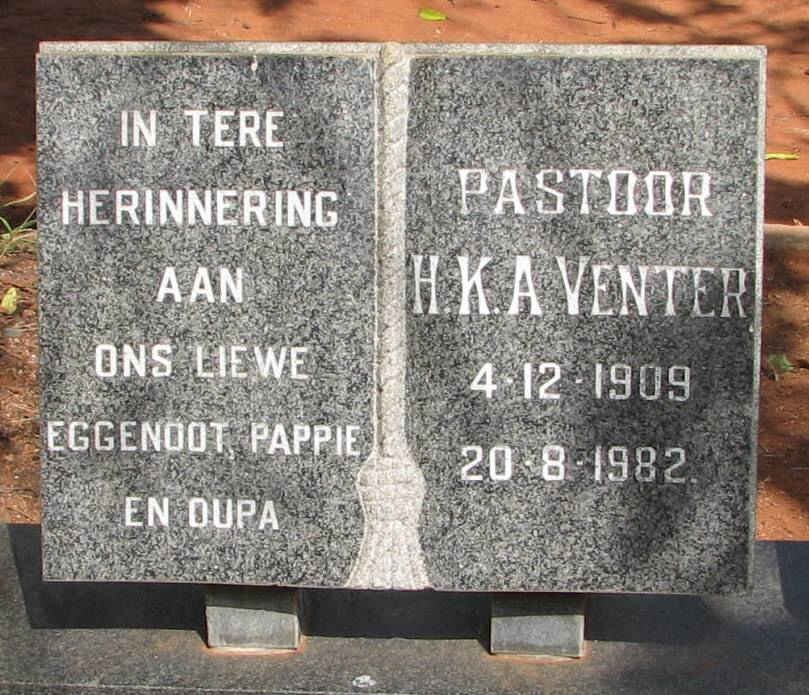 VENTER H.K.A. 1909-1982