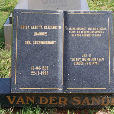 SANDE Heila Aletta Elizabeth, van der nee BEZUIDENHOUT 1895-1998