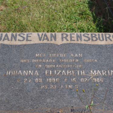 RENSBURG Johanna Elizabeth Maria, Janse van 1896-1986