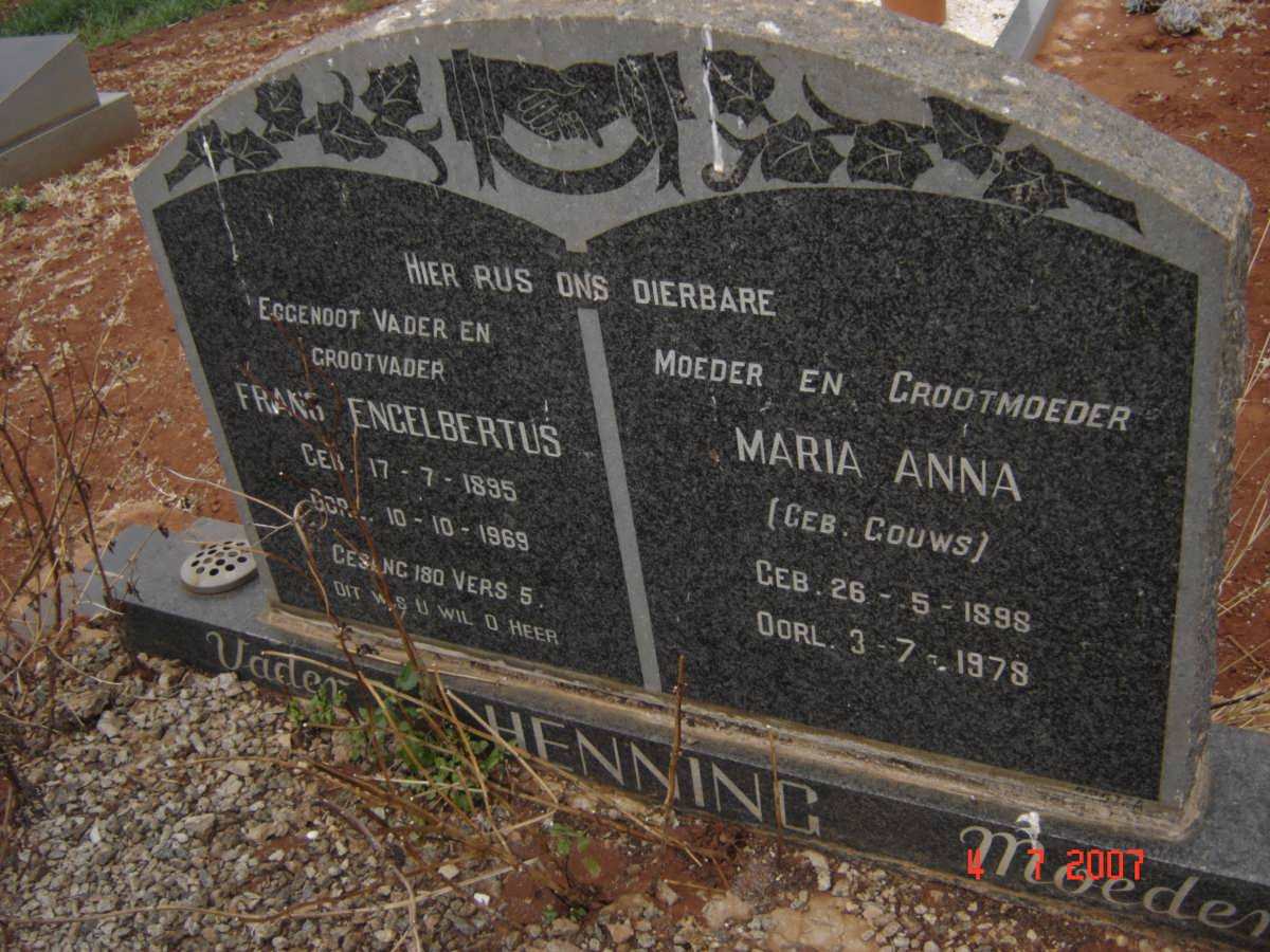 HENNING Frans Engelbertus 1895-1969 &amp; Maria Anna GOUWS 1898-1978