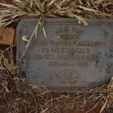 WESTHUIZEN Maria Martha Magdelena, v.d. nee DE LANGE 1882-1919