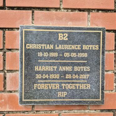 BOTES Christian Laurence 1919-1998 & Harriet Ann 1930-2017