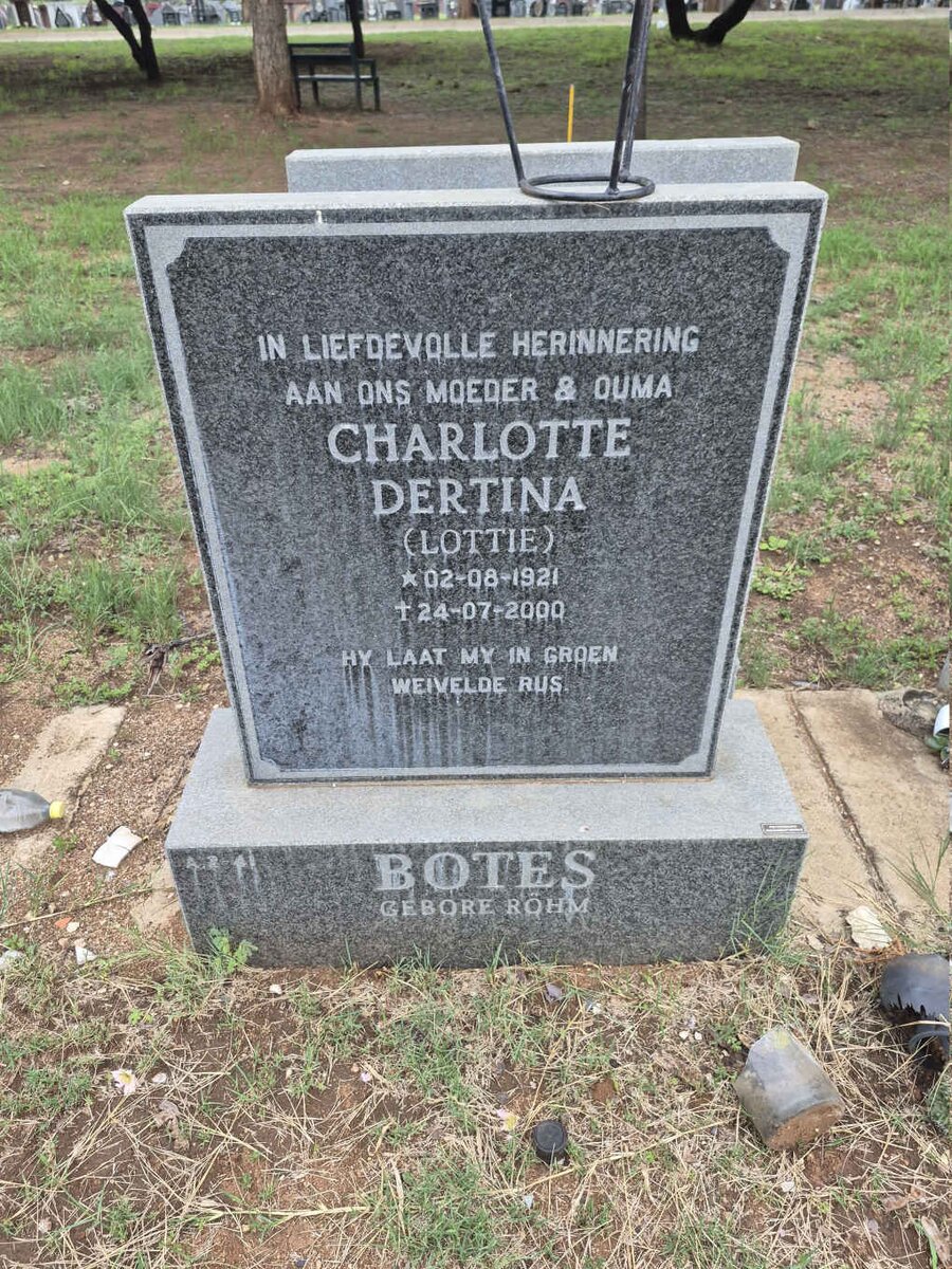 BOTES Charlotte Dertina nee ROHM 1921-2000