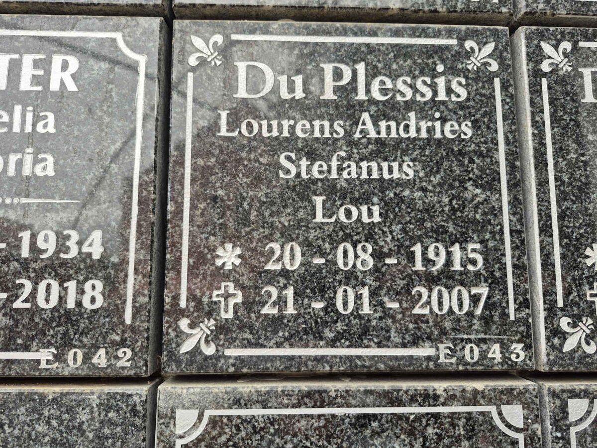 PLESSIS Lourens Andries Stefanus, du 1915-2007 