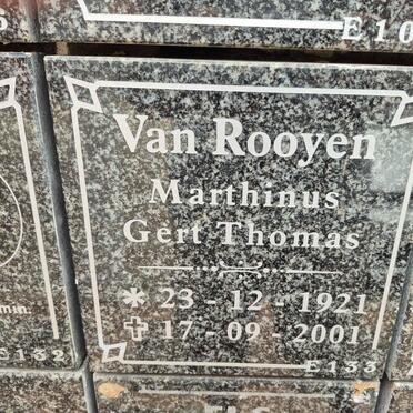 ROOYEN Marthinus Gert Thomas, van 1921-2001