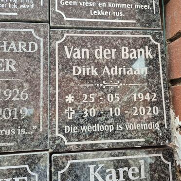 BANK Dirk Adriaan, van der 1942-2020