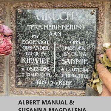 GRECH Albert Manual 1936-2005 & Susanna Magdalena Margorie DE BRUYN 1944-2018