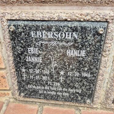 EBERSOHN Ebie Jannie 1948-2017 & Hanlie 1948-