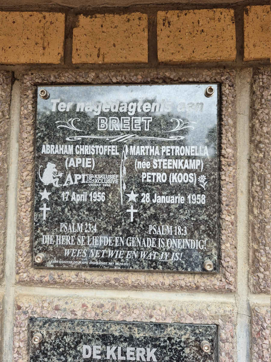BREET Abraham Christoffel 1956- & Martha Petronella STEENKAMP 1958-