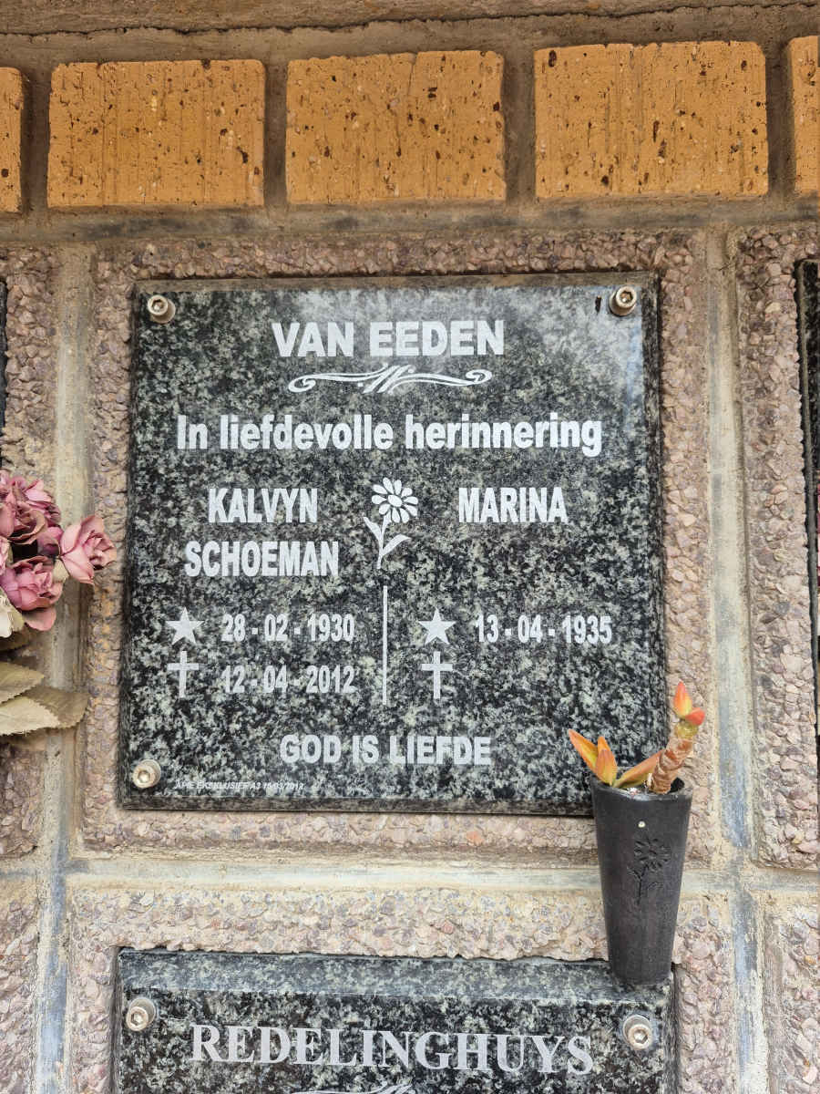 EEDEN Kalvyn Schoeman, van 1930-2012 & Marina 1935-