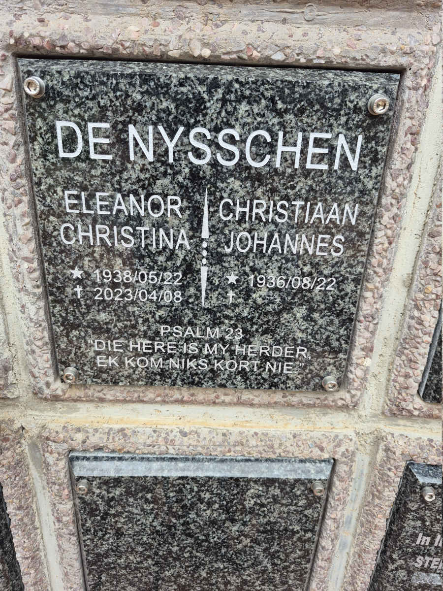 NYSSCHEN Christiaan Johannes, de 1936- & Eleanor Christina 1938-2023