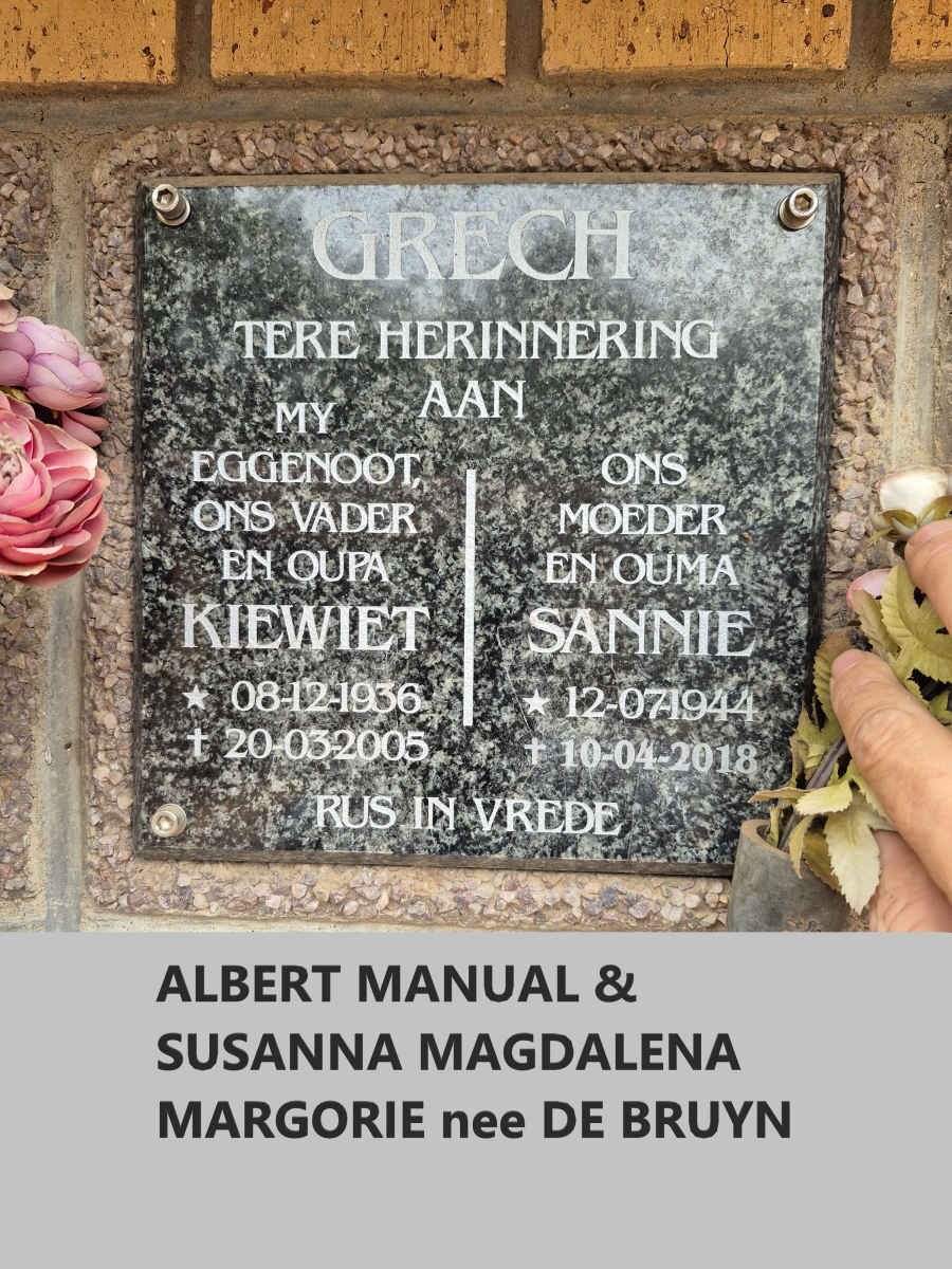 GRECH Albert Manual 1936-2005 & Susanna Magdalena Margorie DE BRUYN 1944-2018