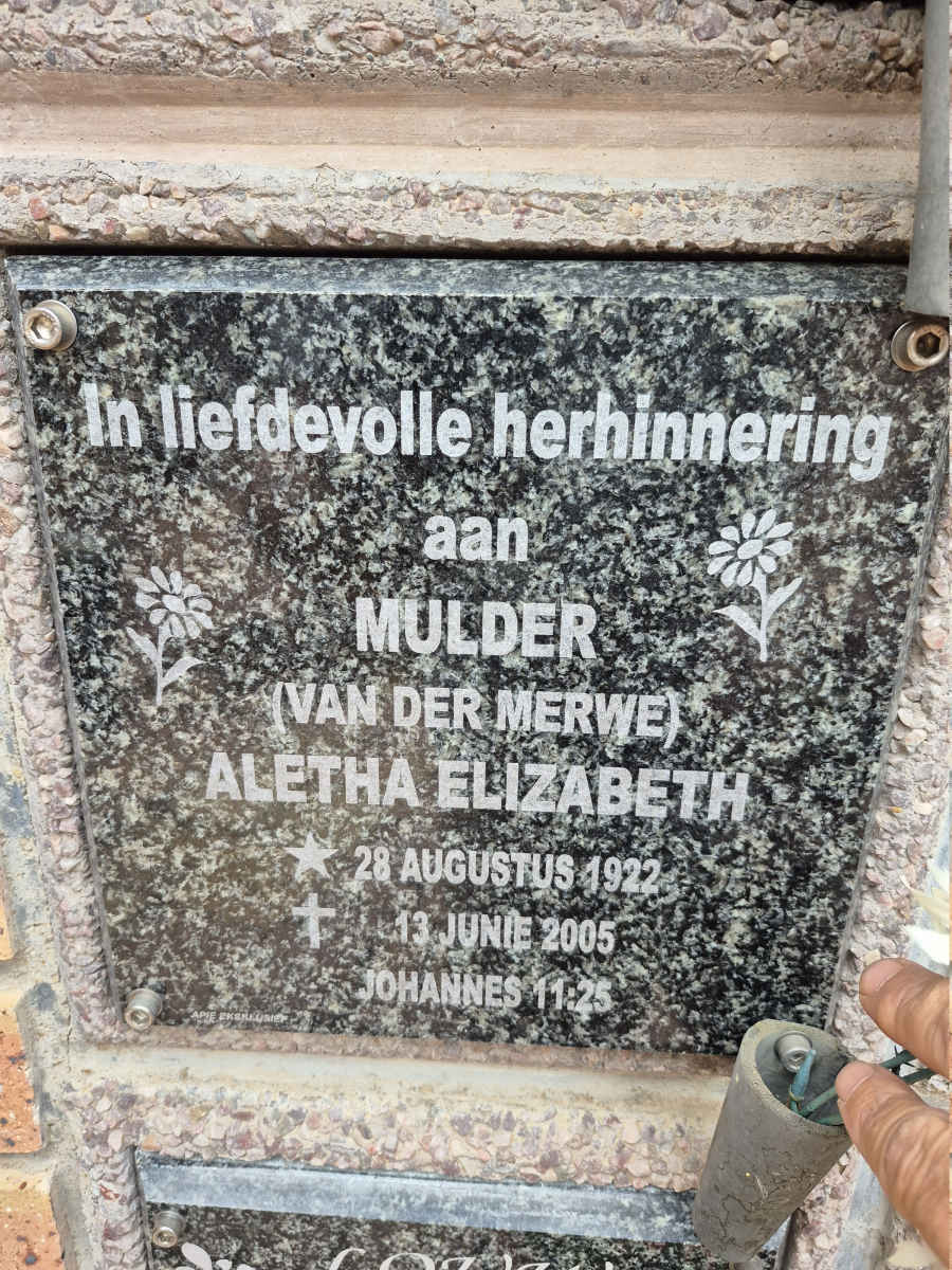 MULDER Aletha Elizabeth nee VAN DER MERWE 1922-2005