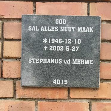 MERWE Stephanus, vd 1946-2002