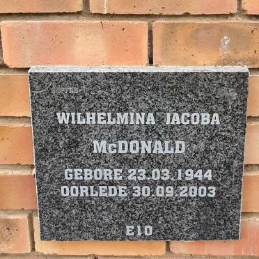MCDONALD Wilhelmina Jacoba 1944-2003