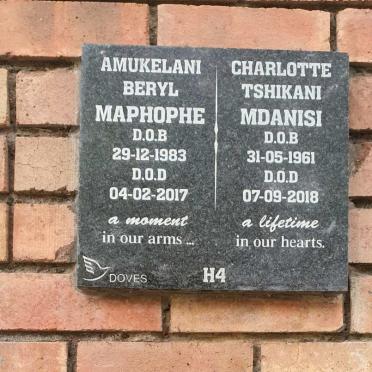 MAPHOPHE Amukelani Beryl 1983-2017 :: MDANISI Charlotte Tshikani 1961-2018