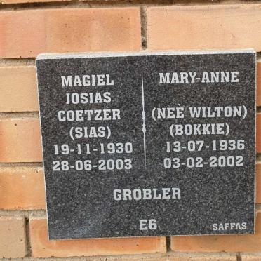 COETZER Magiel Josias 1930-2003 & Mary-Anne nee Wilton 1936-2002