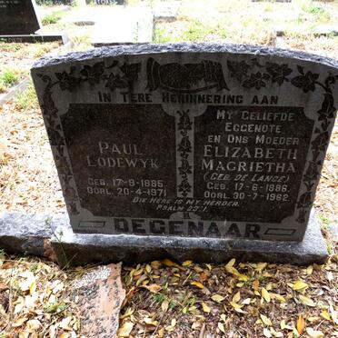 DEGENAAR Paul Lodewyk 1885-1971 & Elizabeth Magrietha DE LANGE 1886-1962