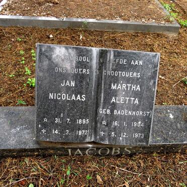 JACOBS Jan Nicolaas 1895-1972 & Martha Aletta BADENHORST 1904-1973