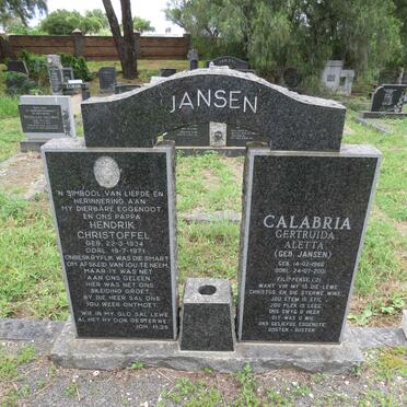 JANSEN Hendrik Christoffel 1934-1971 :: CALABRIA Gertruida Aletta nee JANSEN 1966-2001