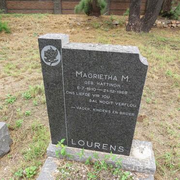 LOURENS Magrietha M. nee HATTINGH 1910-1969