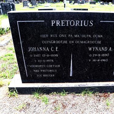 PRETORIUS Wynand A. 1890-1960 & Johanna C.E. voorheen COETZER, KRUGER nee SMIT 1898-1978