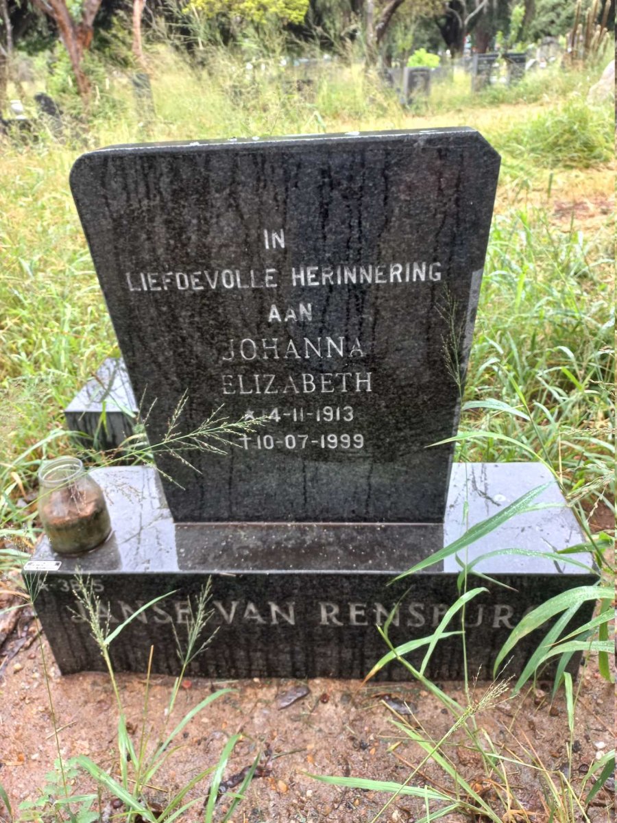 RENSBURG Johanna Elizabeth, Janse van 1913-1999