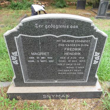 SNYMAN Fredrik Hendrik 1912-1970 & Magriet 1920-2007
