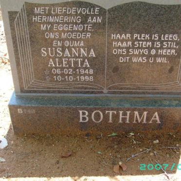 BOTHMA Susanna Aletta 1948-1998