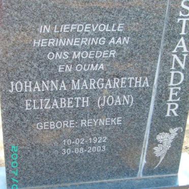 STANDER Johanna Margaretha Elizabeth nee REYNEKE 1922-2003