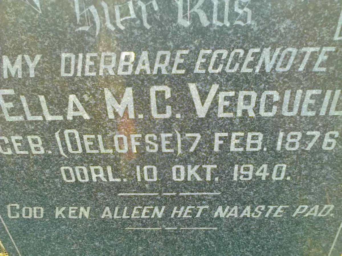 VERCUEIL Ella M.C. nee OELOFSE 1876-1940