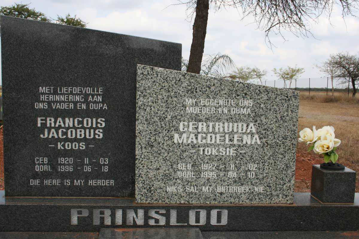 PRINSLOO Francois Jacobus 1920-1996 &amp; Gertruida Magdalena 1927-1995