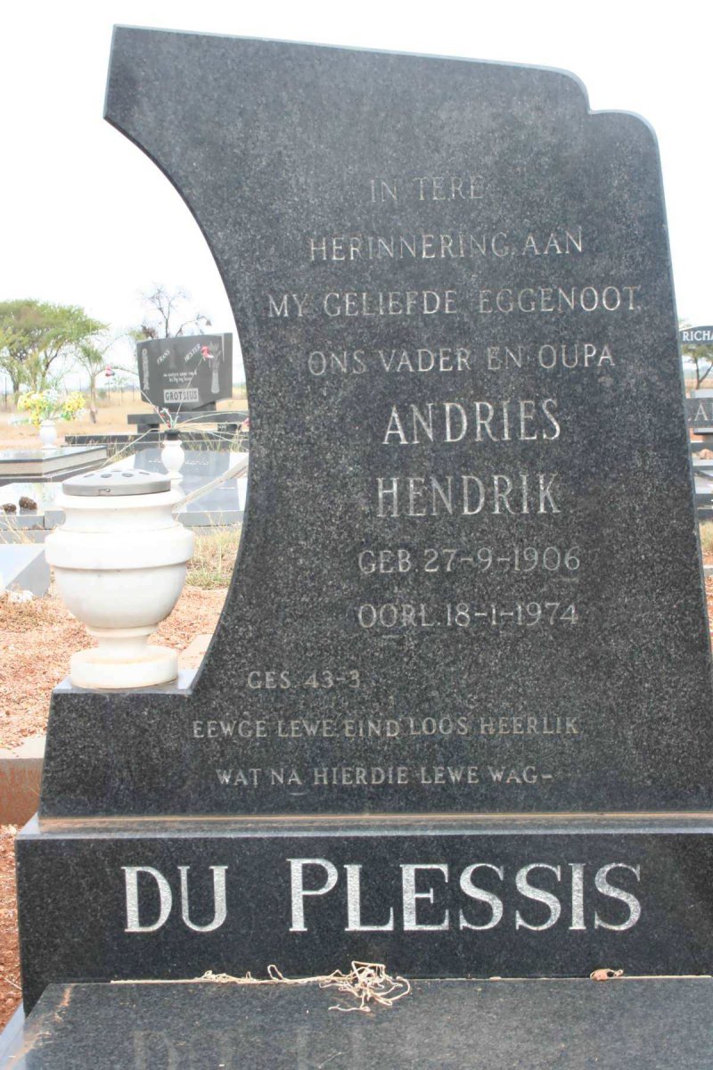 PLESSIS Andries Hendrik, du 1906-1974