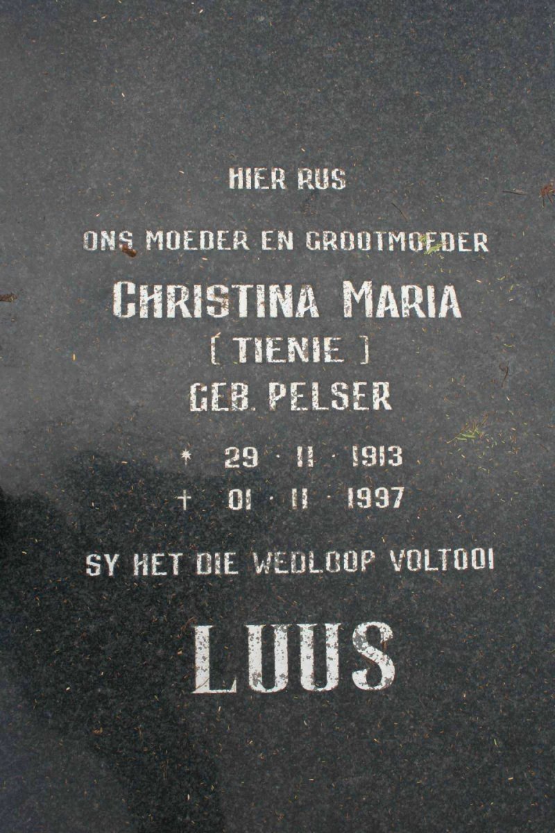 LUUS Christina Maria nee PELSER 1913-1997