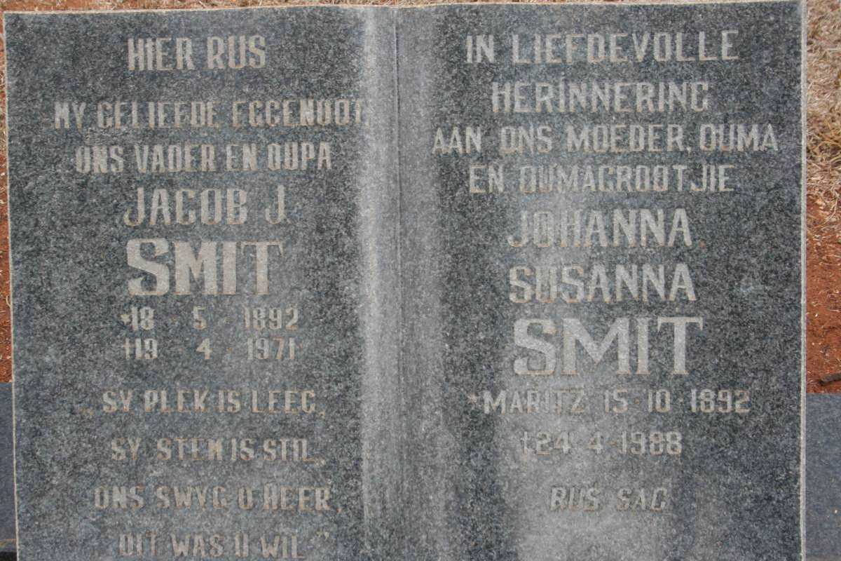 SMIT Jacob J. 1892-1971 &amp; Johanna Susanna MARITZ 1892-1988