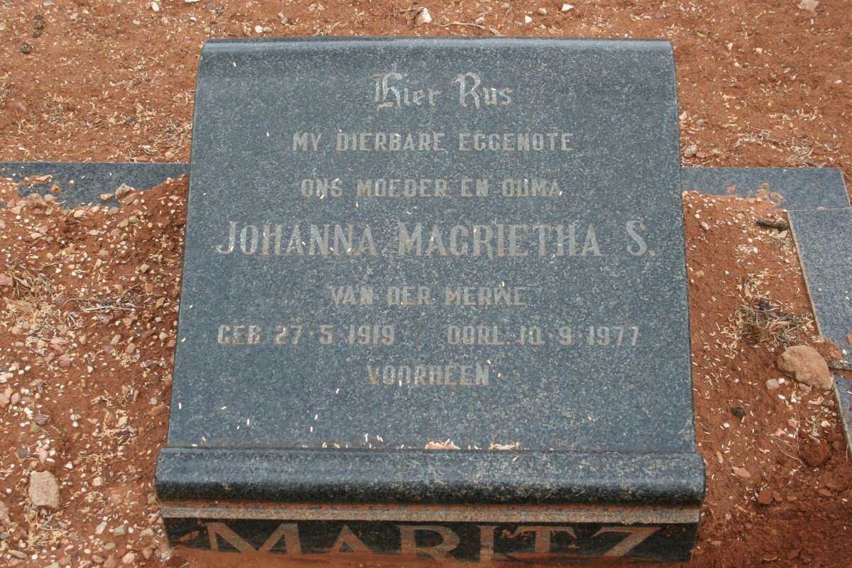 MARITZ Johanna Magrietha S. nee VAN DER MERWE 1919-1977