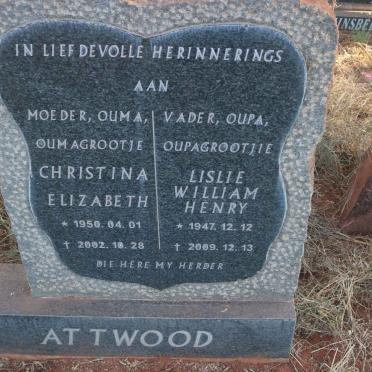 ATTWOOD Lislie William Henry 1947-2009 &amp; Christina Elizabeth 1950-2002