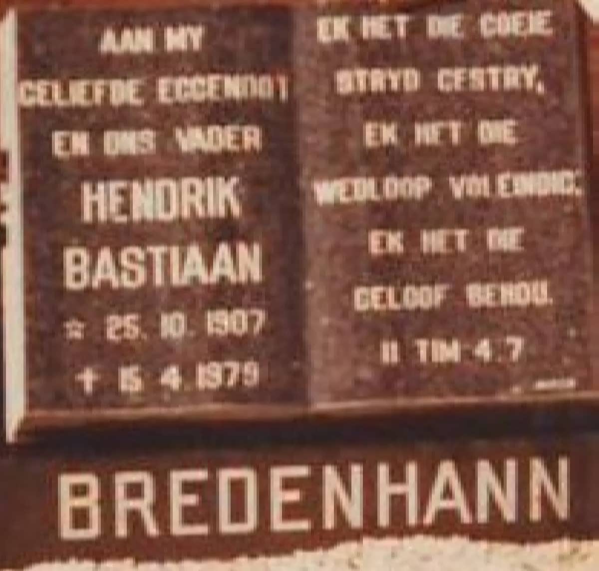 BREDENHANN Hendrik Bastiaan 1907-1979
