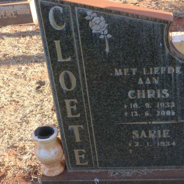 CLOETE Chris 1933-2005 &amp; Sarie 1934-