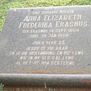 ERASMUS Anna Elizabeth Frederika nee ERASMUS 1889-1959