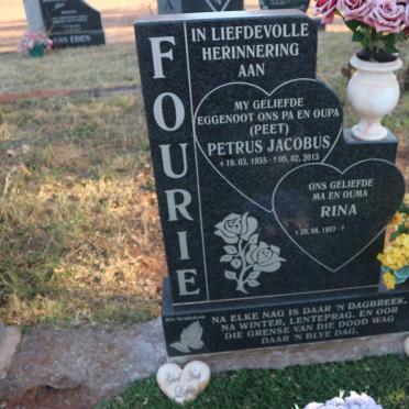 FOURIE Petrus Jacobus 1955-2013 &amp; Rina 1957-
