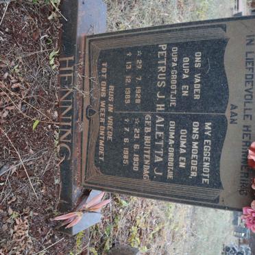 HENNING Petrus J.H. 1928-1989 &amp; Aletta J. BUITENDAG 1930-1985