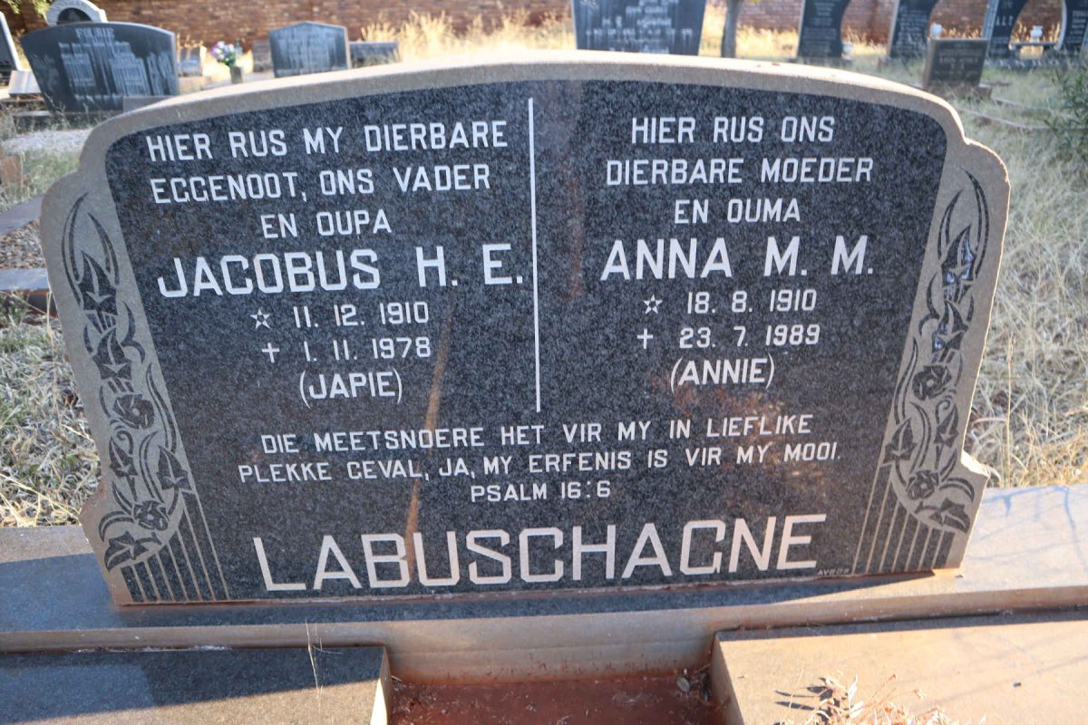 LABUSHAGNE Jacobus H.E. 1910-1978 &amp; Anna M.M. 1910-1989