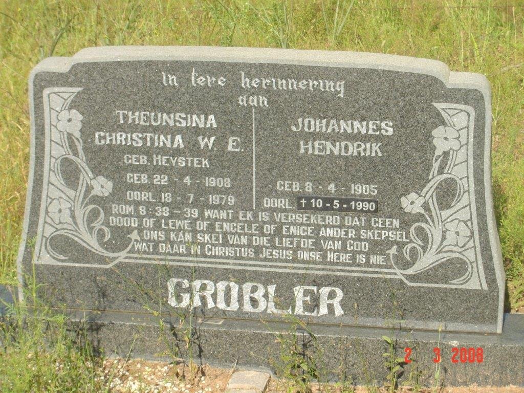 GROBLER Johannes Hendrik 1905-1990 &amp; Theunsina Christina W.E. HEYSTEK 1908-1979