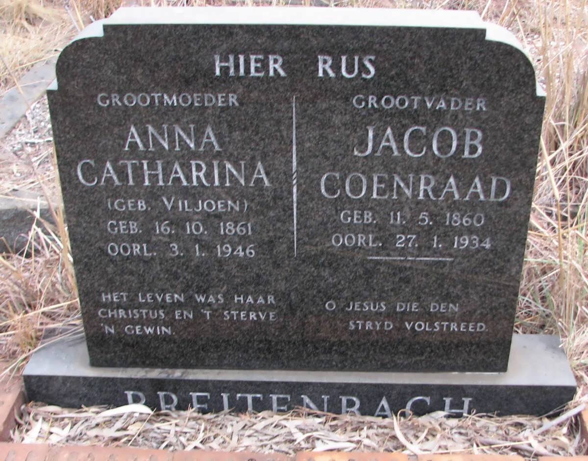 BREITENBACH Jacob Coenraad 1860-1934 &amp; Anna Catharina VILJOEN 1861-1946